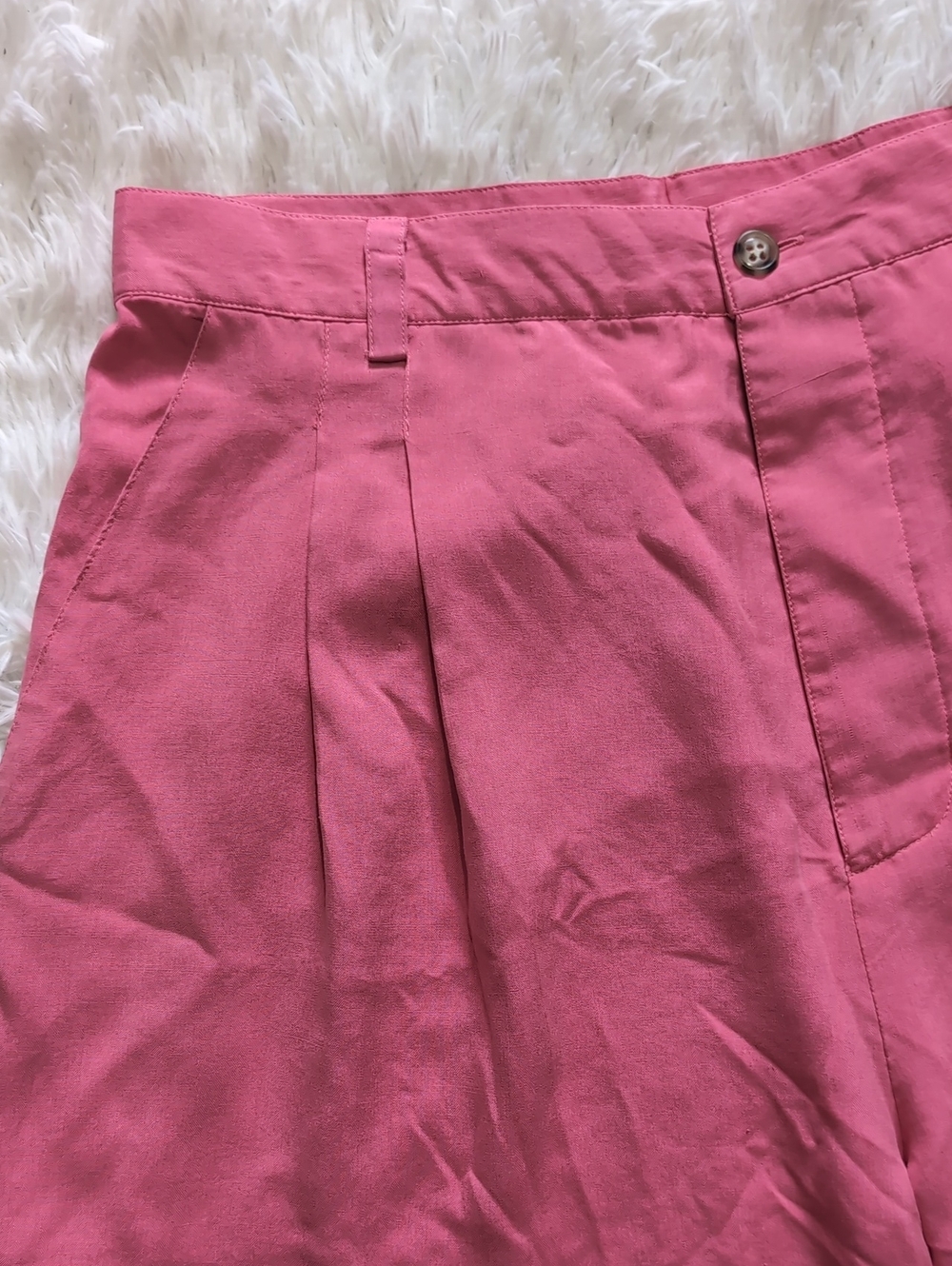 80s Go Silk 100% Silk Pink High Waist Pleated Button Fly Bermuda Shorts - Picture 2 of 11